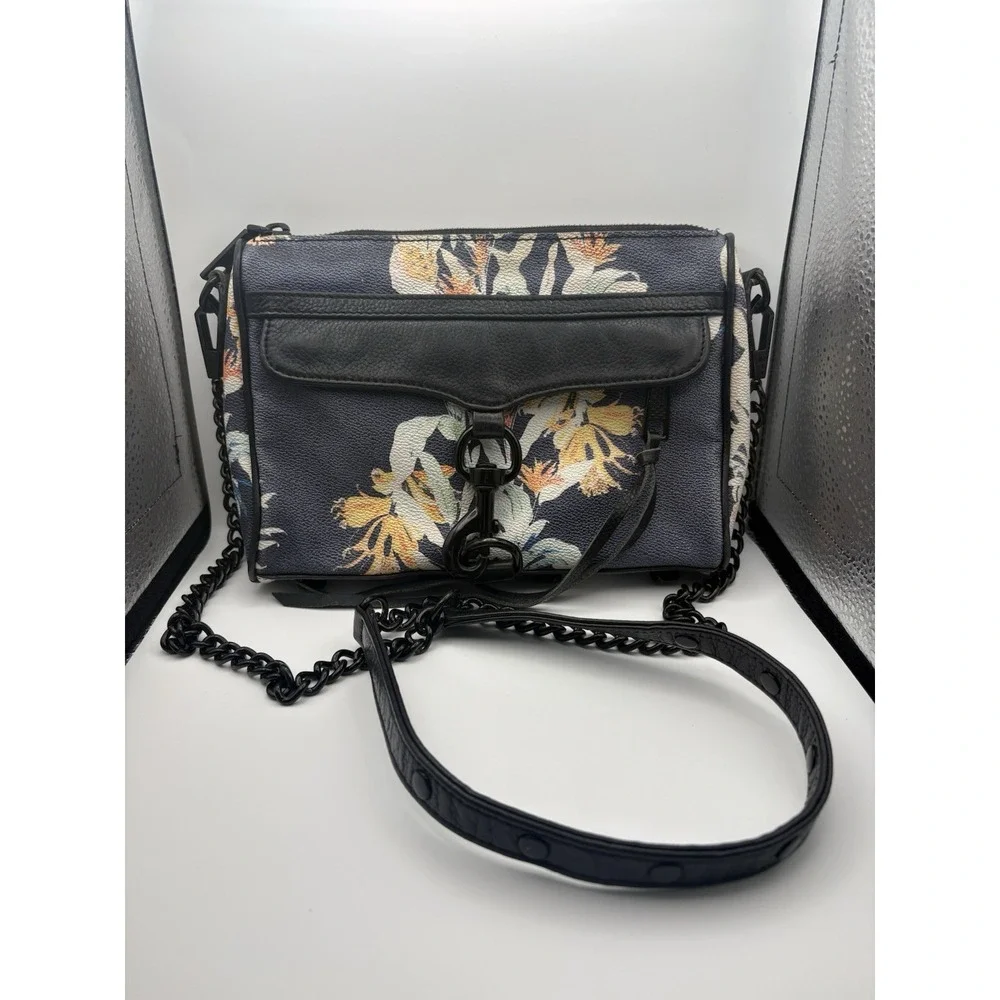 Rebecca Minkoff Leather Crossbody Bag Birds of Paradise Design Chain Link Strap - Picture 8 of 8